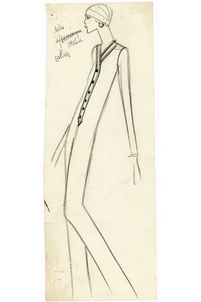 An original sketch of a women's jumpsuit by Saint Laurent, Yves Saint Laurent Haute Couture, Autumn/Winter 1969